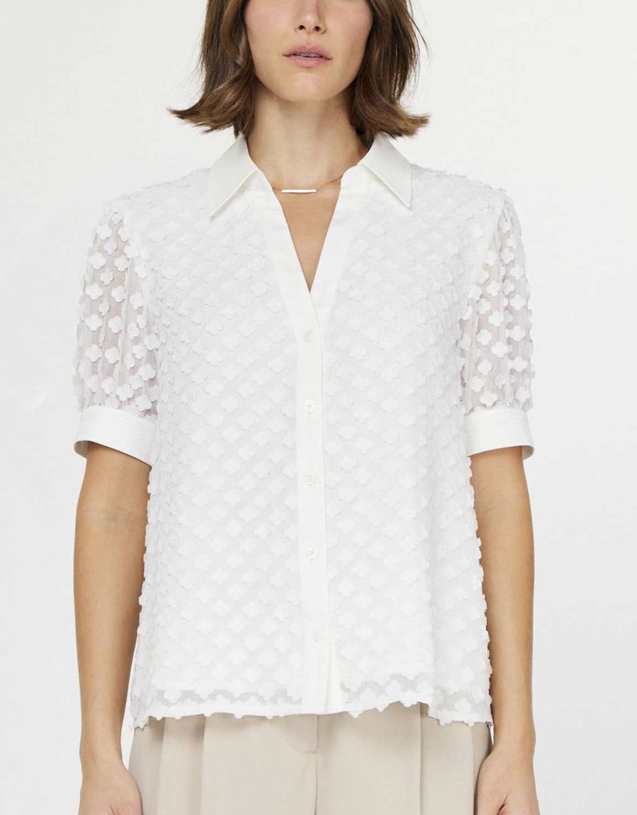 White Collared Split Neck Blouse