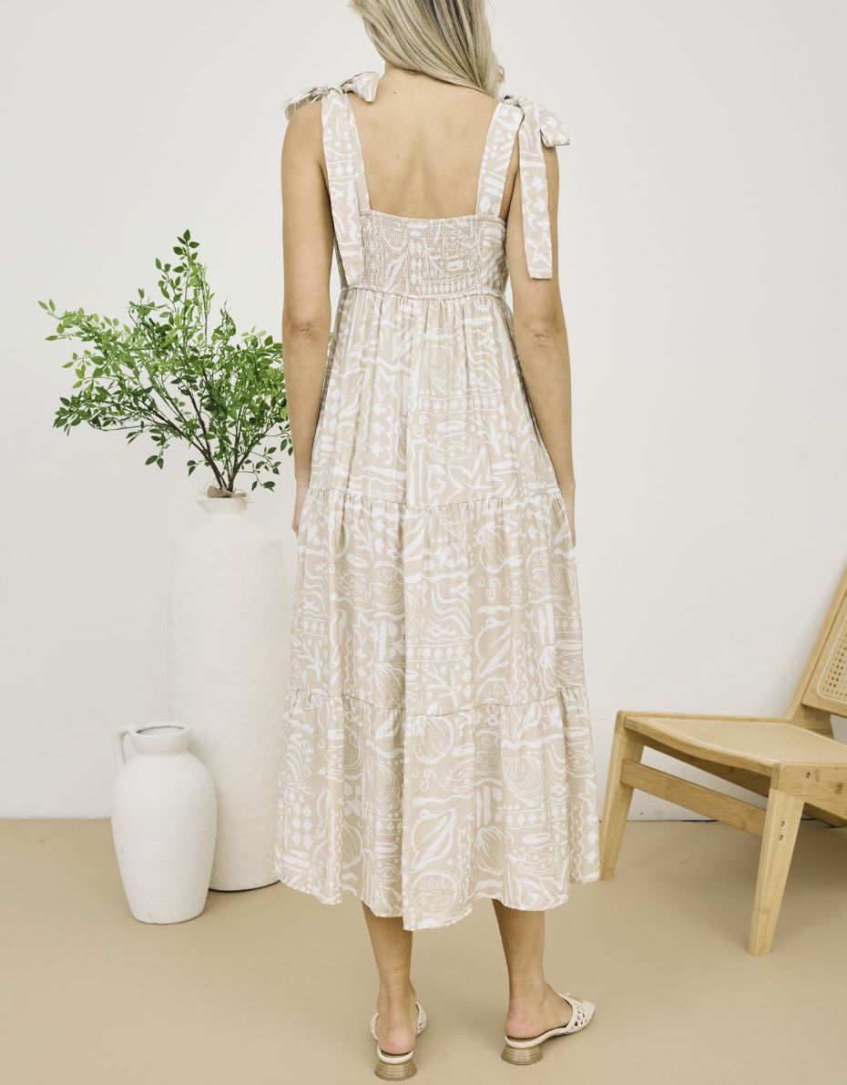 Boho Floral Print Tie Strap Midi