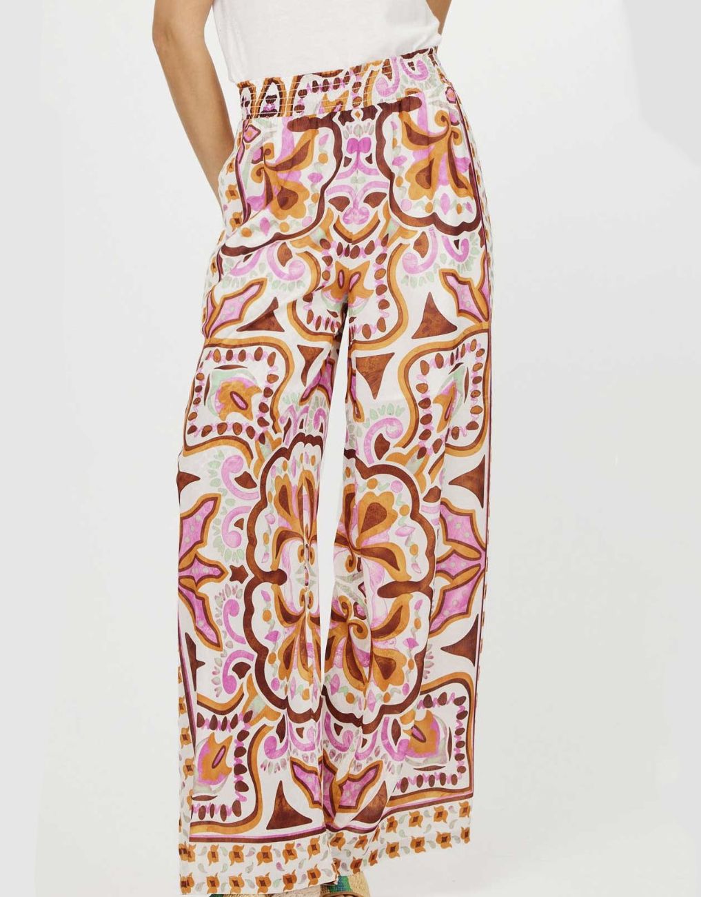 Print Wide Smocked Waist Pants