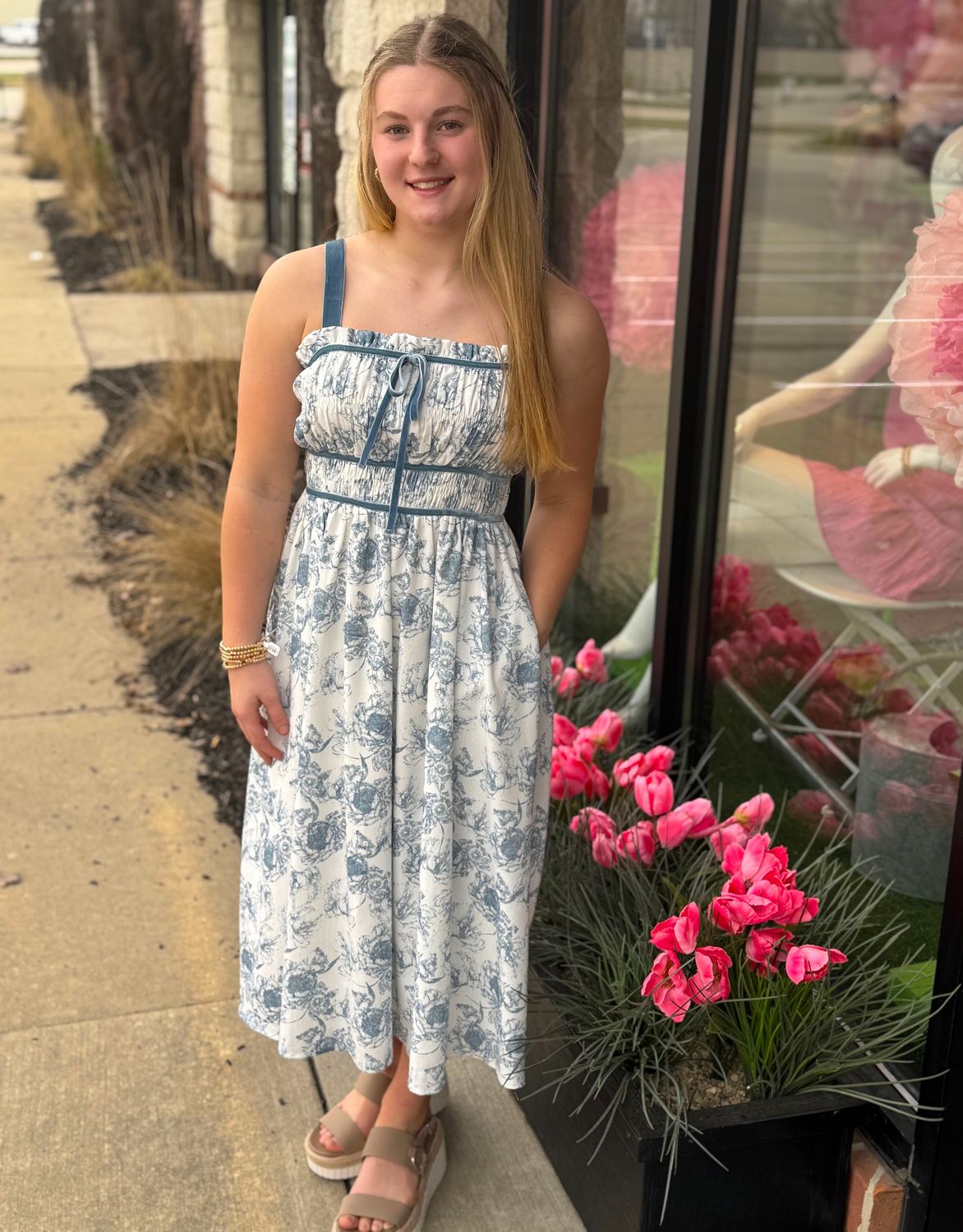 Blue Floral Midi Dress