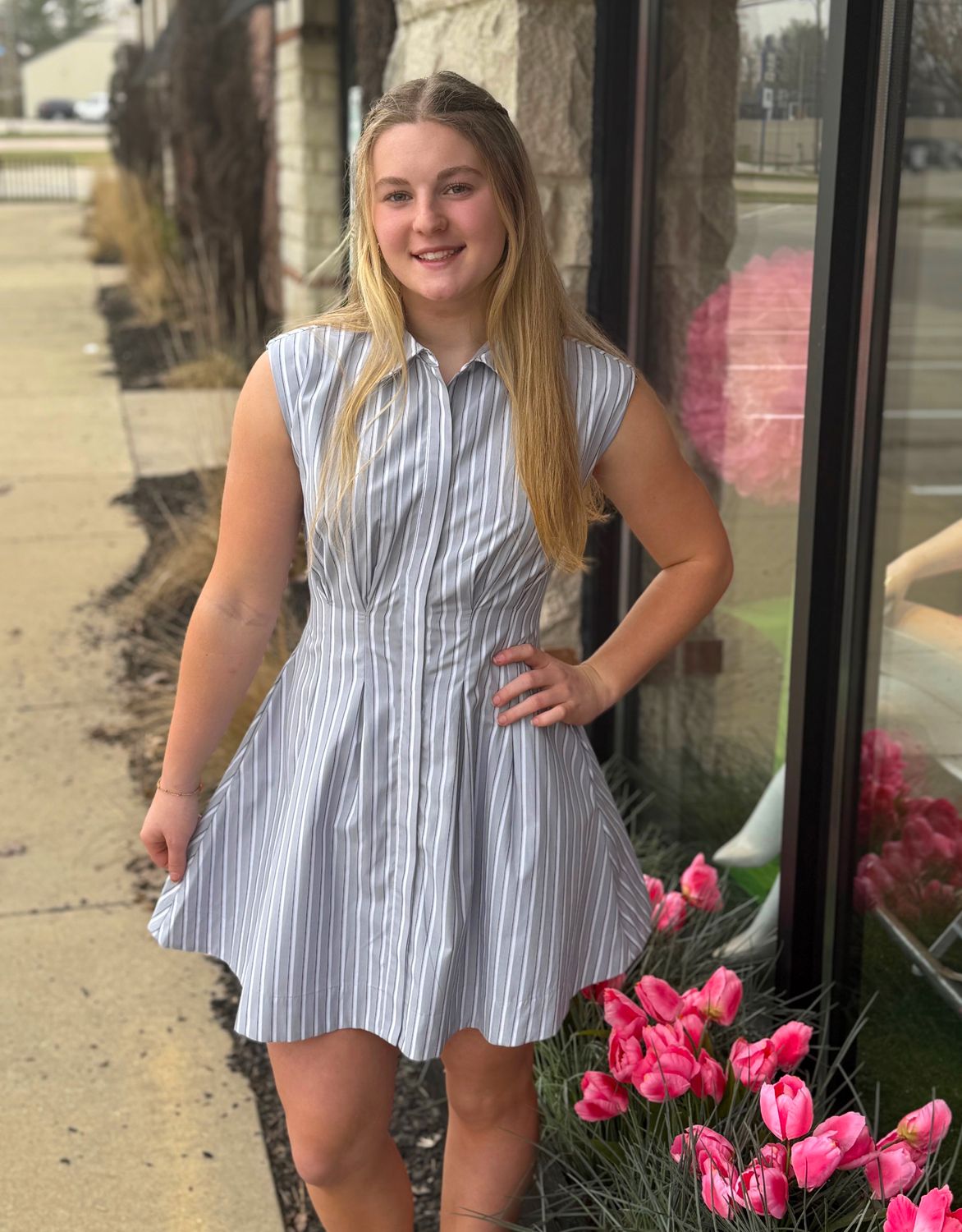 Maisha Grey Stripe Dress