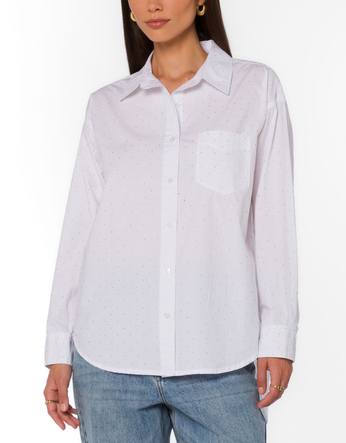 Optic White Rhinestone Ricky Button Up
