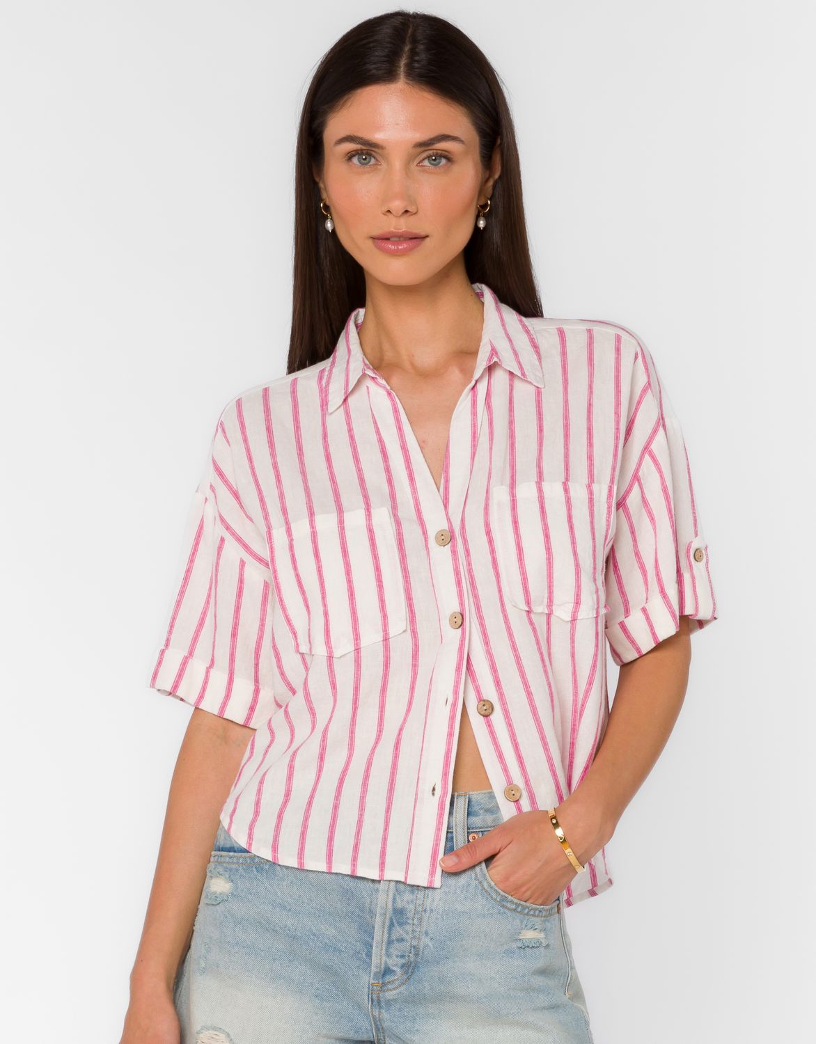 Fuchsia Stripe Brendon Button Up Shirt