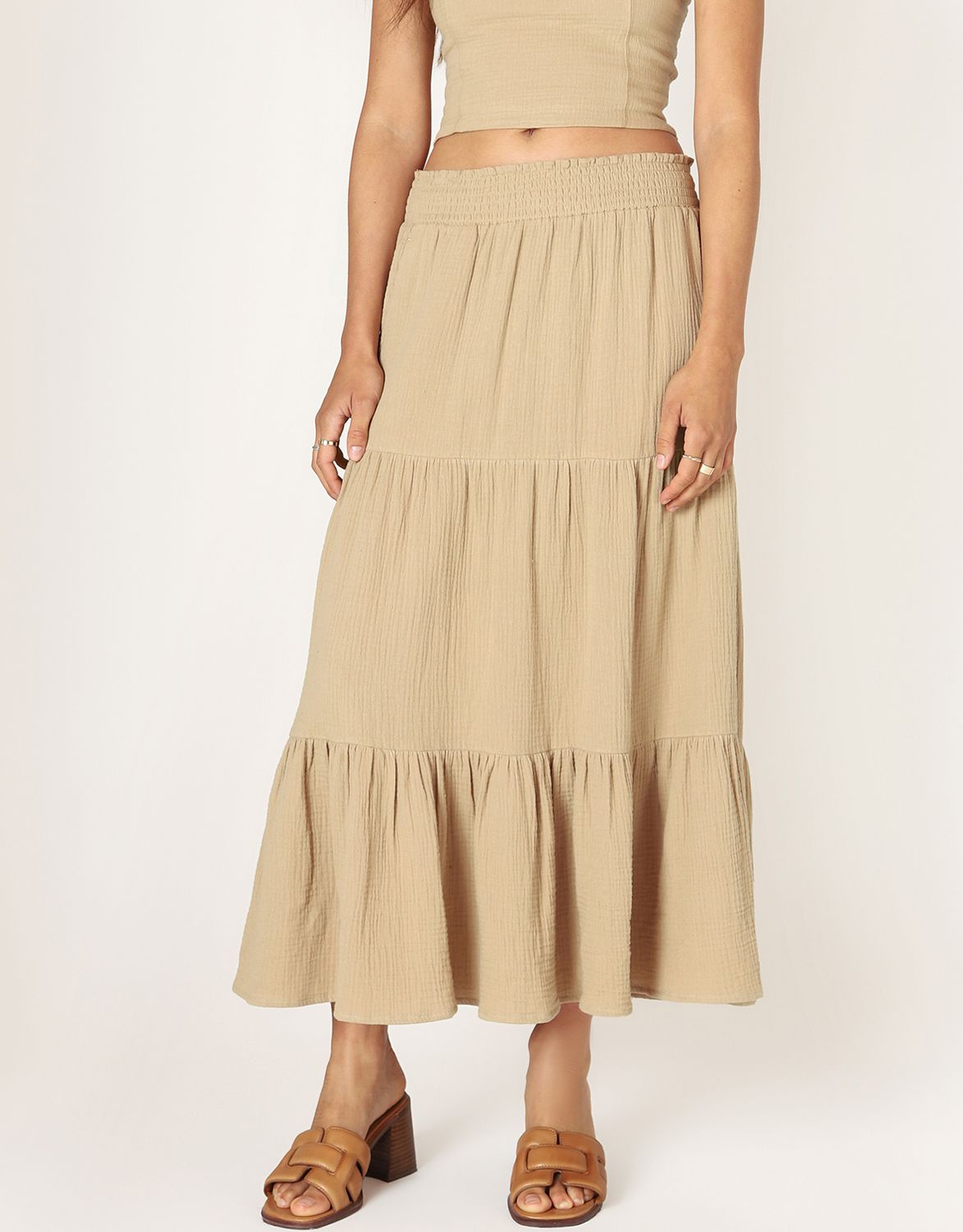 Desert Sand Pull on Textured Skirt