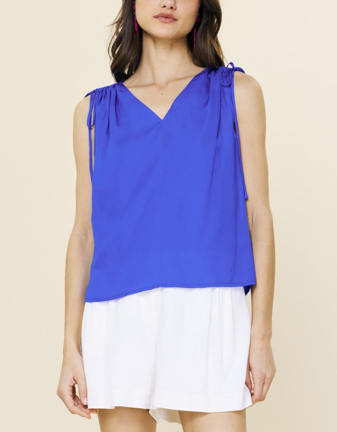 Cobalt Shirred Shoulder Blouse