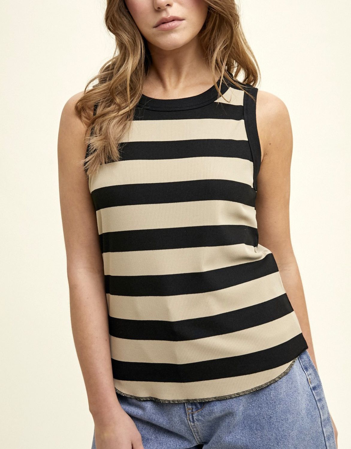 Black Striped Ribbed Knit Tank