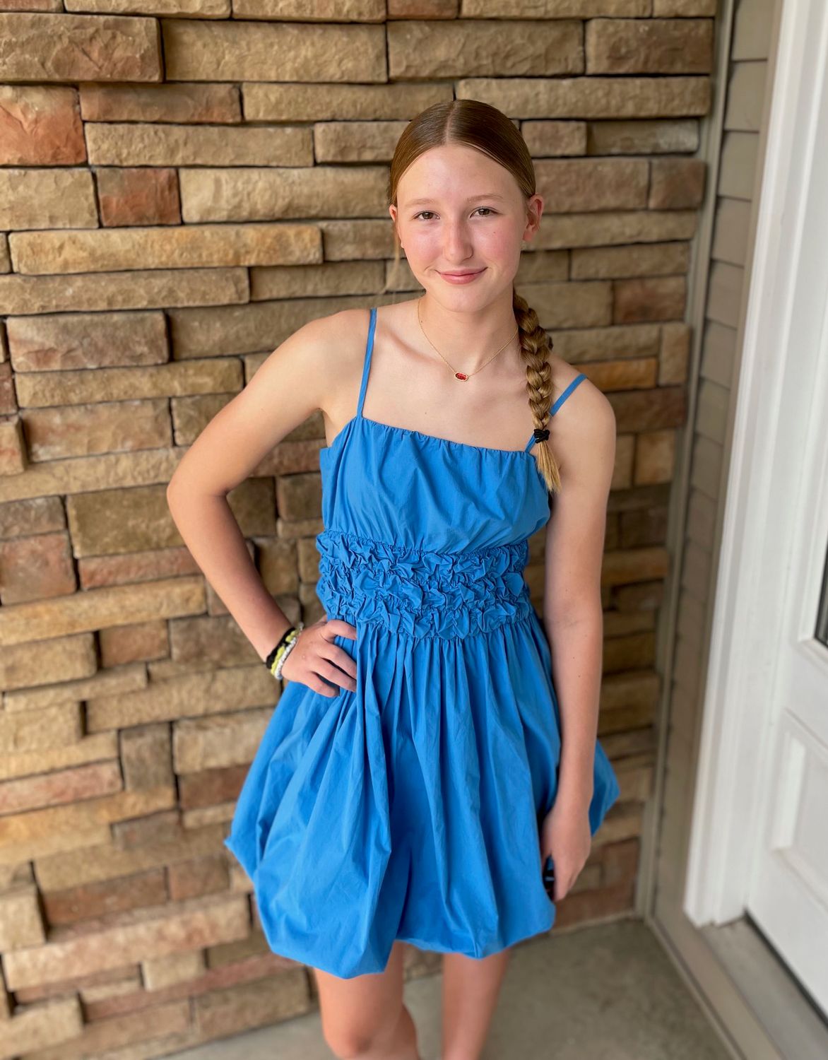 Blue Bubble Hem Dress