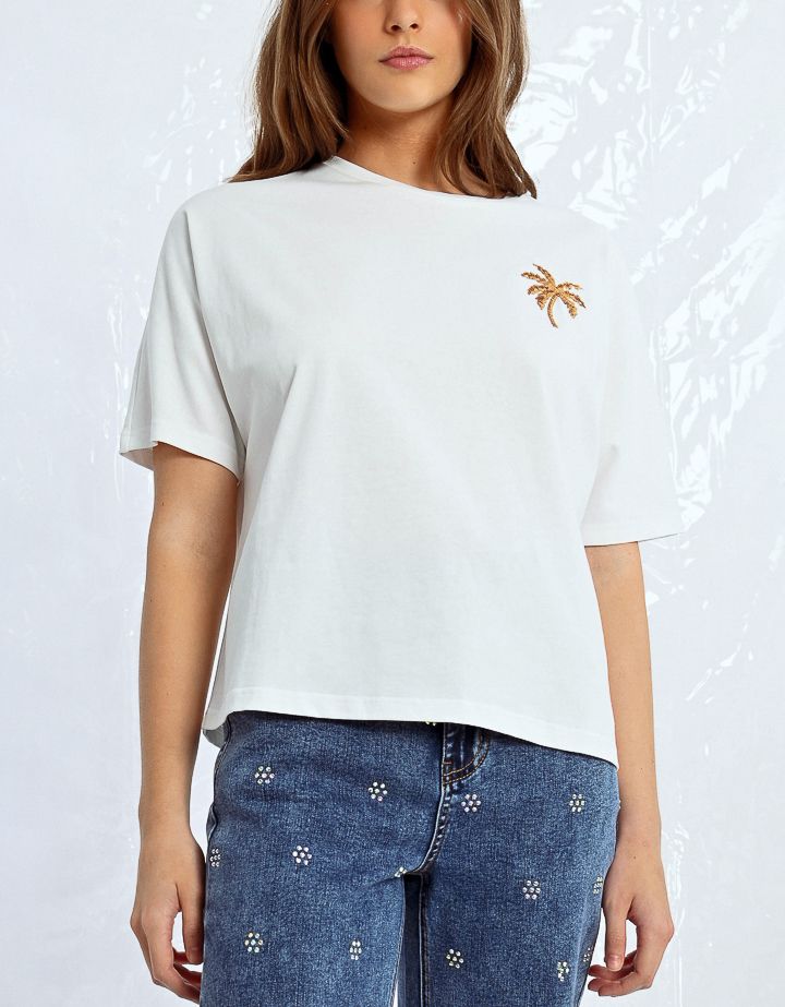 White Glitter Palm Tee