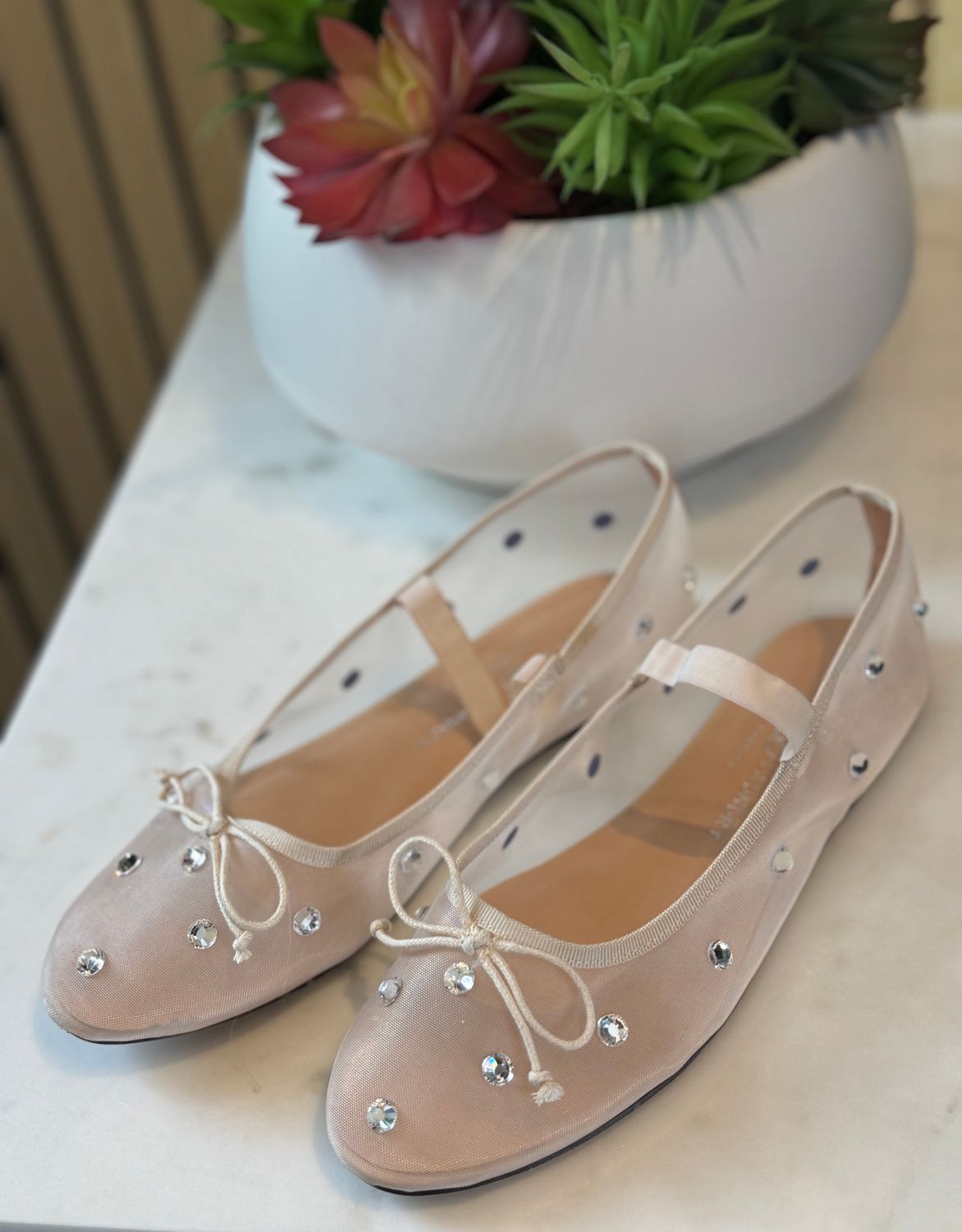 Adette Cream Stone and Mesh Flat