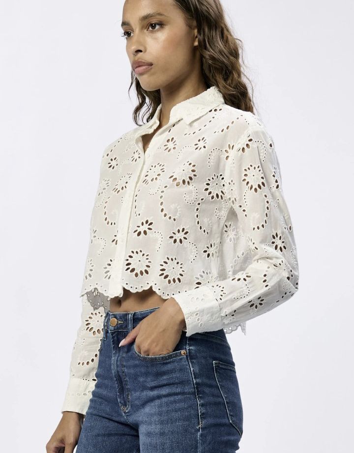White Miranda Eyelet Button Up Shirt
