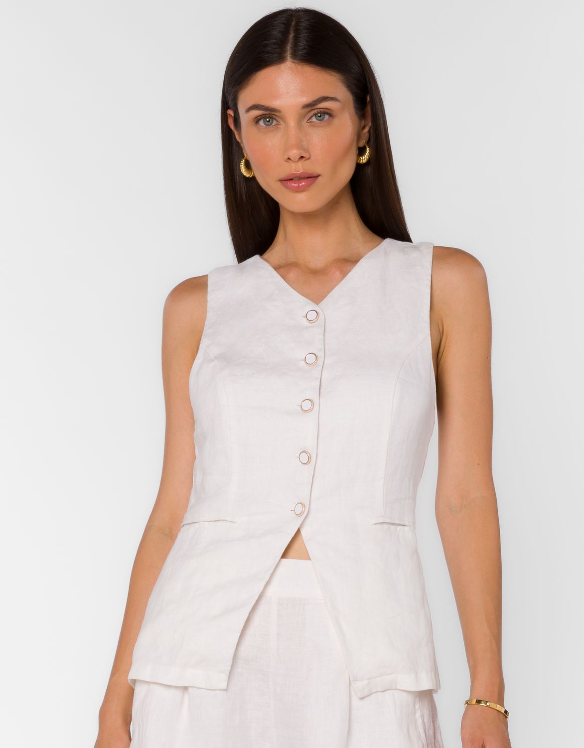 Optic White Pisces Long Button Up Vest