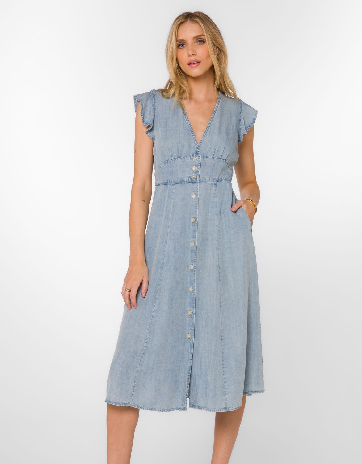Chambray Jem Flutter Sleeve Midi
