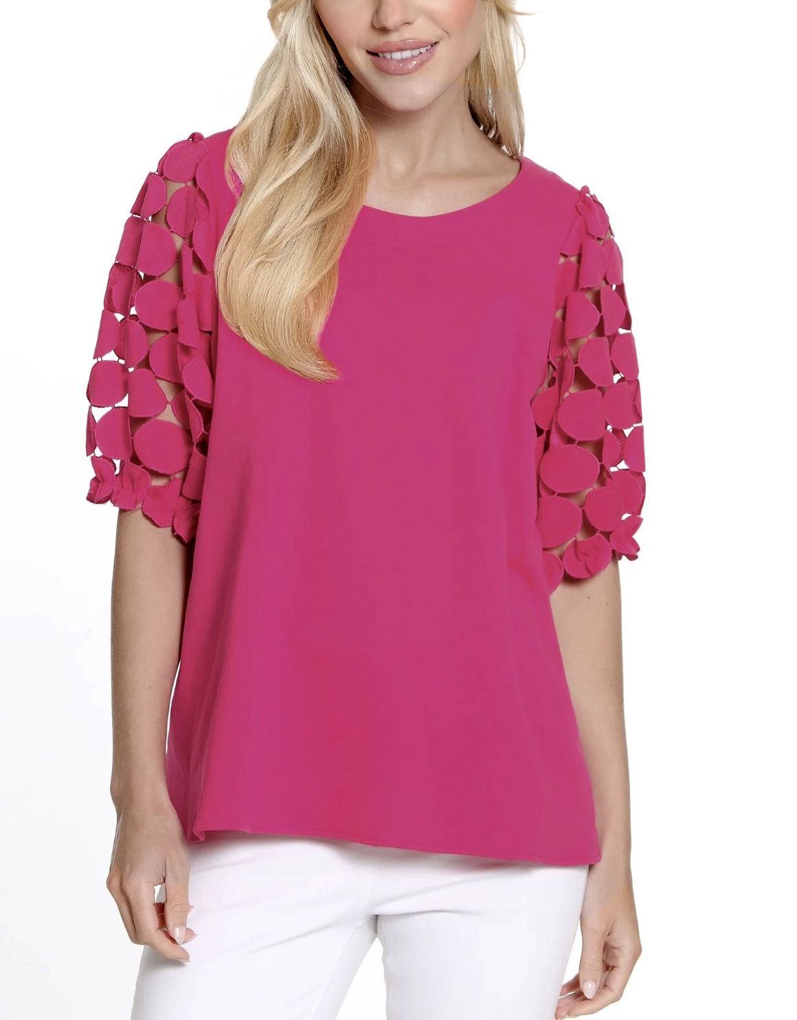 Pink Knit Tunic with Puff Sleeves