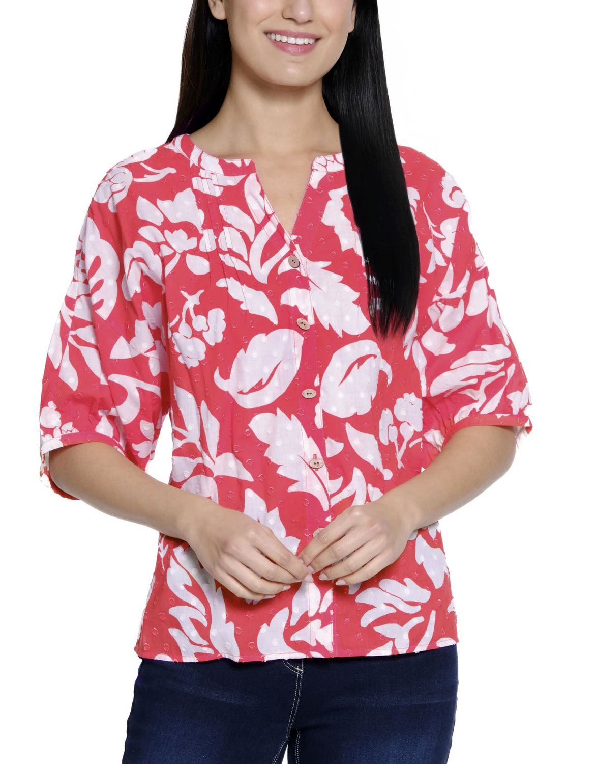 Coral Leaf Print Top