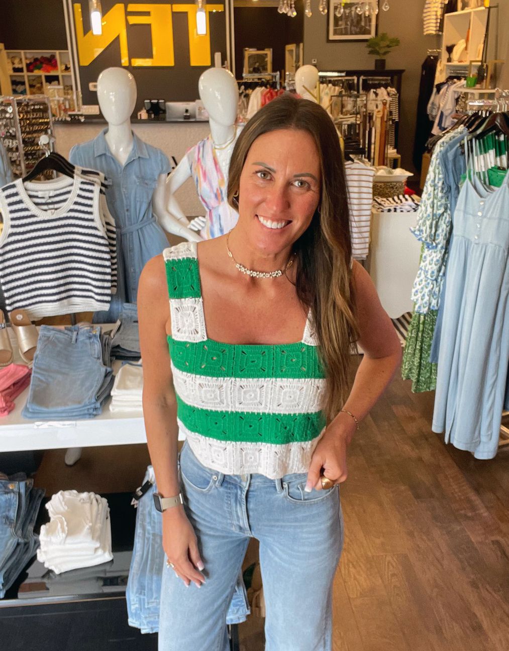 Green Colorblock Crochet Crop Top