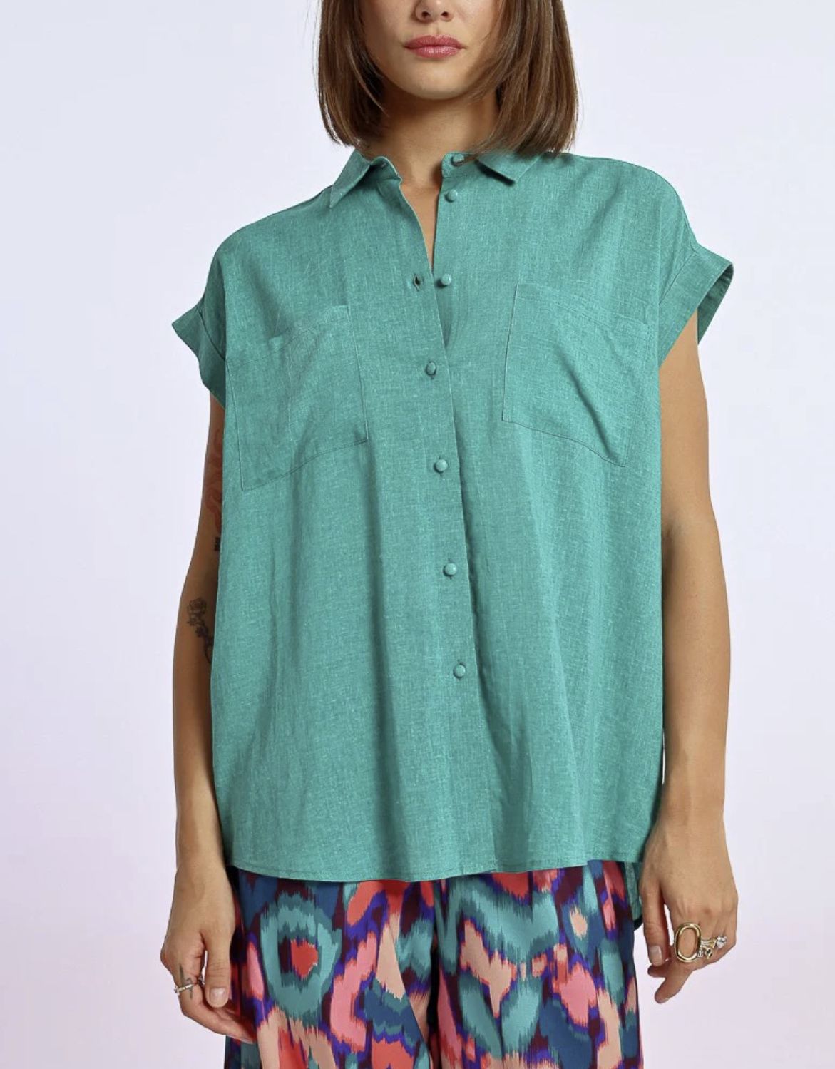 Emerald Button Up Collared Top