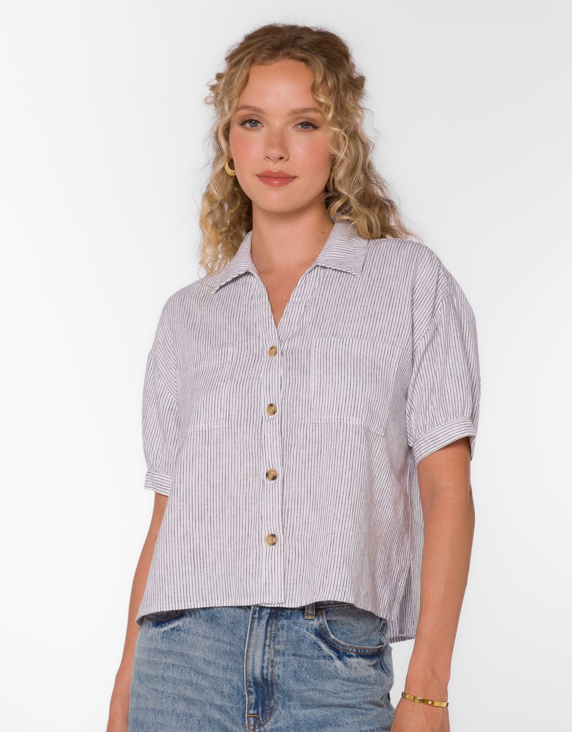 Black Stripe Selena Button Up Top