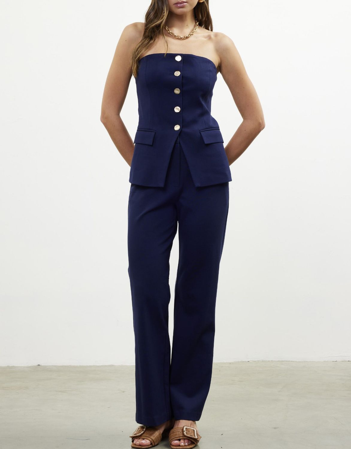 Navy Knit Wide Leg Pants