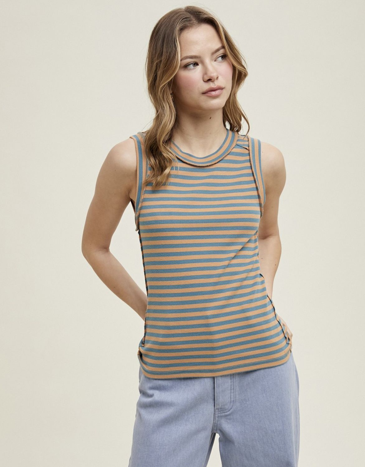 Teal Striped Knit Tank