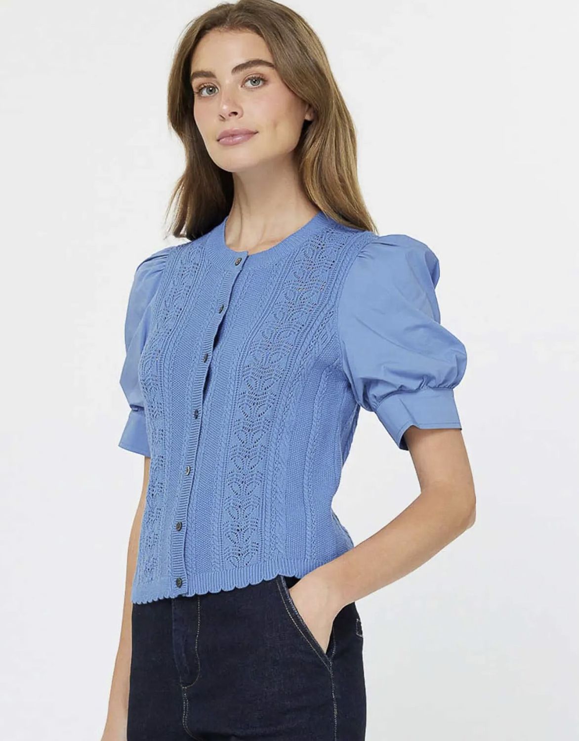 Periwinkle Blue Button Down Sweater Top