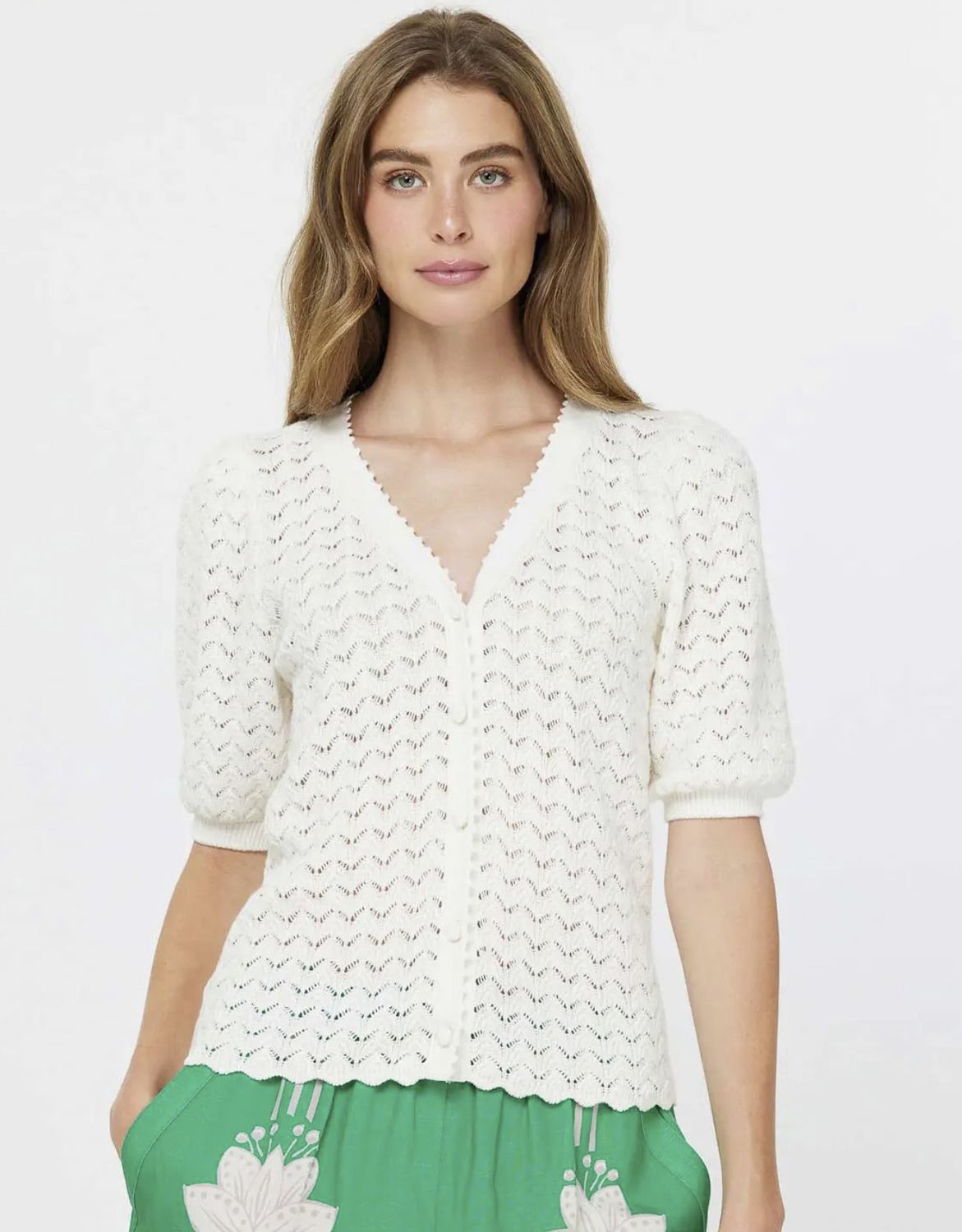 Ivory Scalloped Edge Cardigan Sweater
