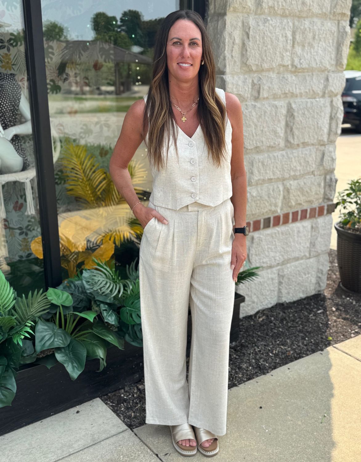 Light Beige Linen Vest
