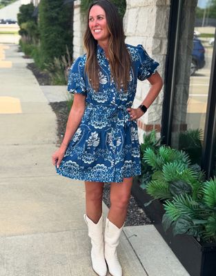 Indigo Blue Button Down Bubble Hem Dress