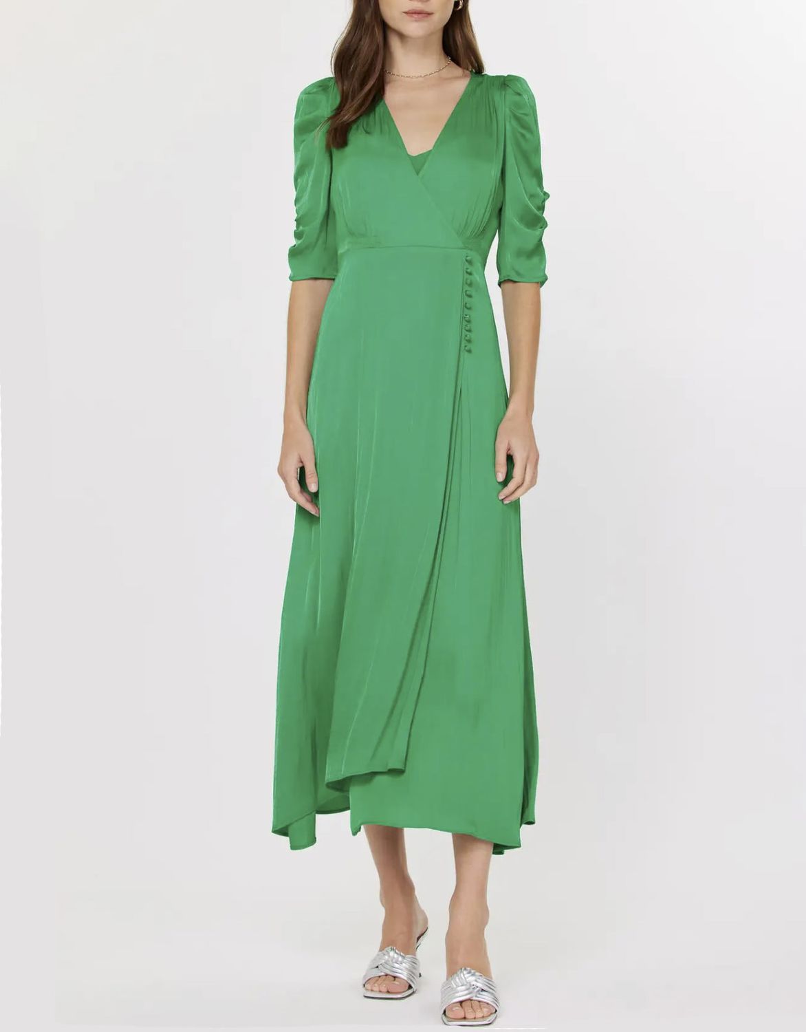 Spring Green Ruched Maxi with Lace Detail Slip