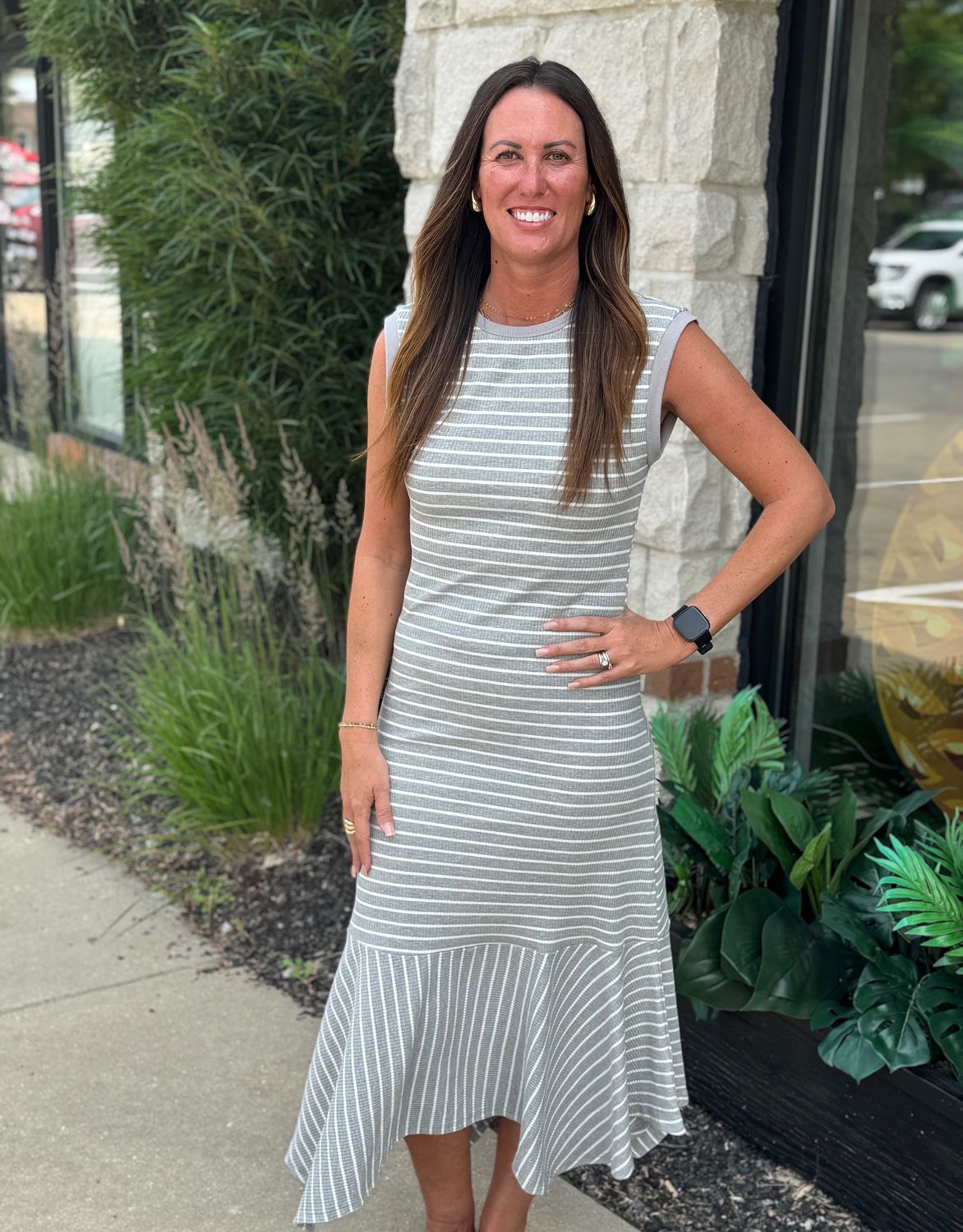 Heather Grey Stripe Rib Midi