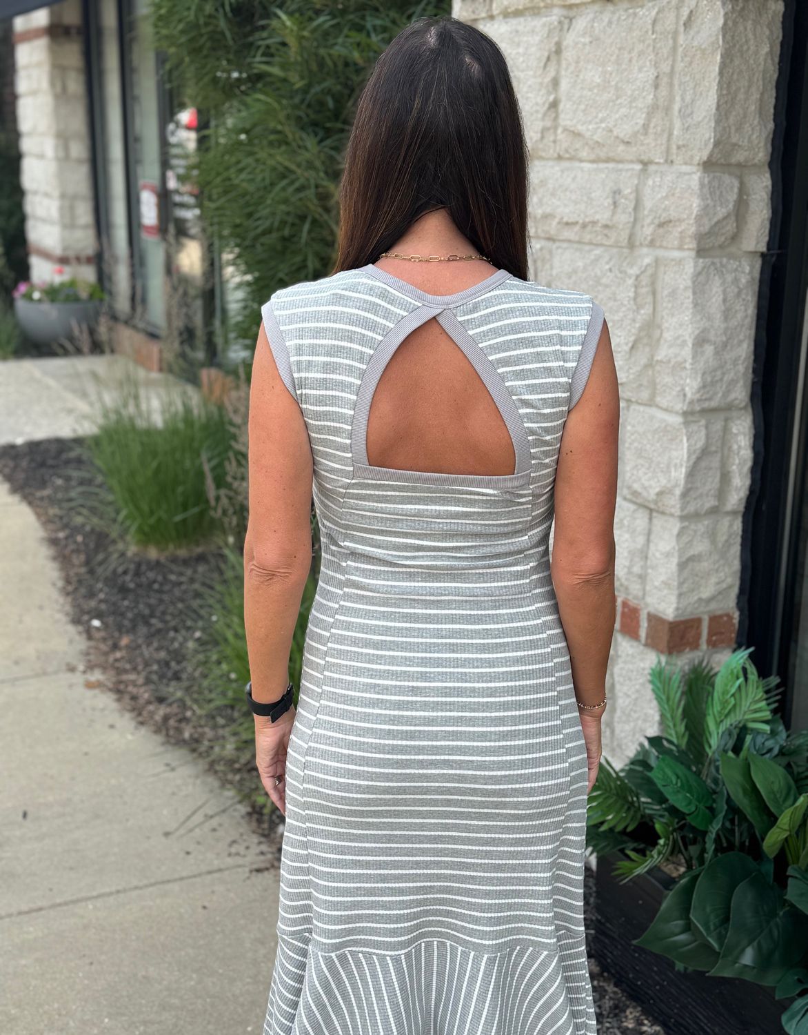 Heather Grey Stripe Rib Midi