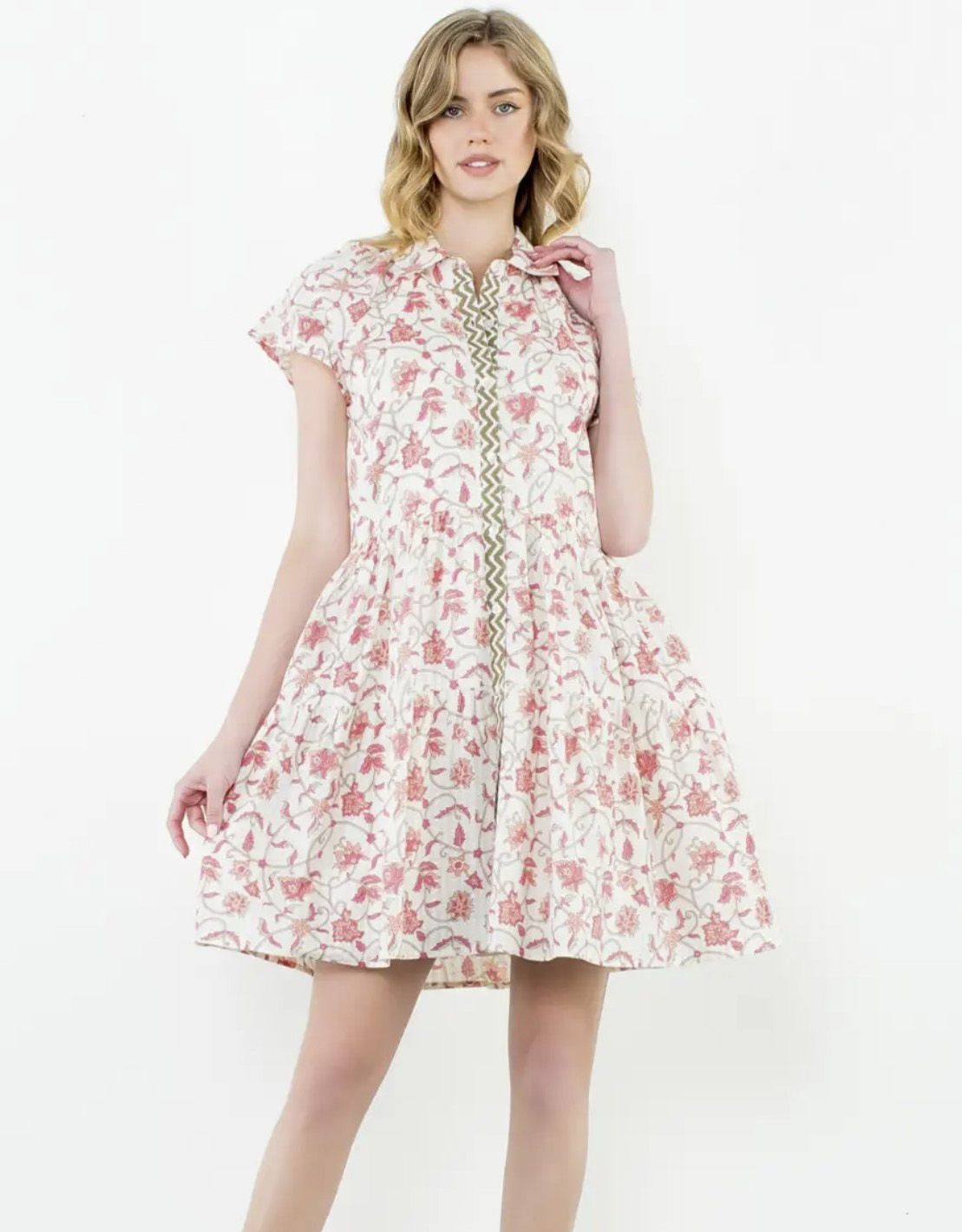 Cream Floral Button Up Dress