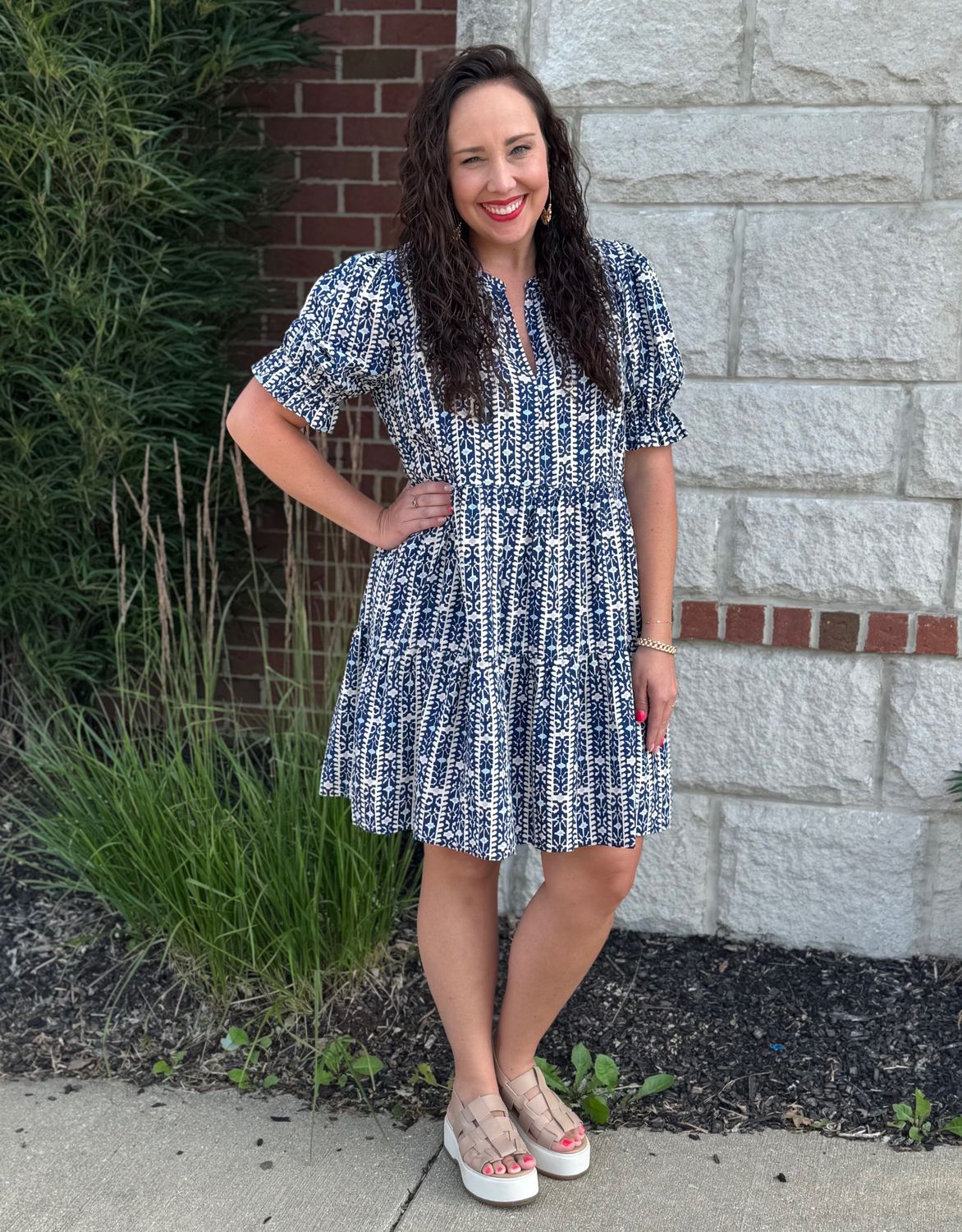 Navy Print Marscina Dress