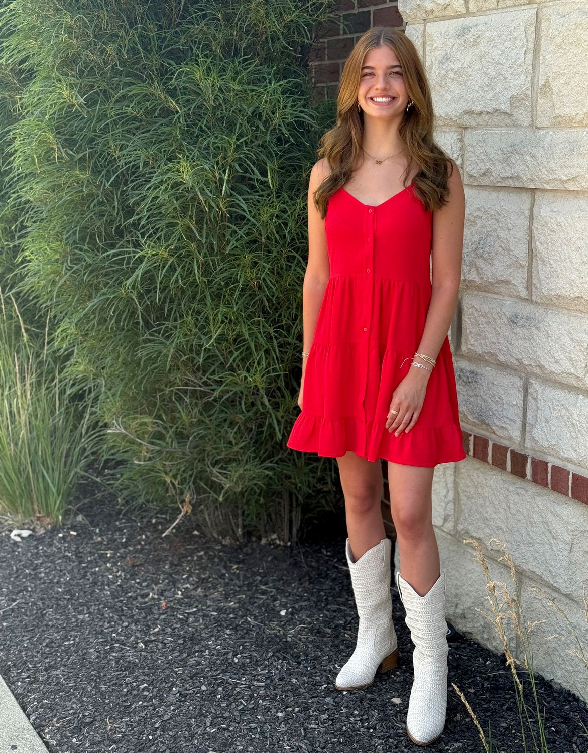 Red Tie Back Button Up Dress