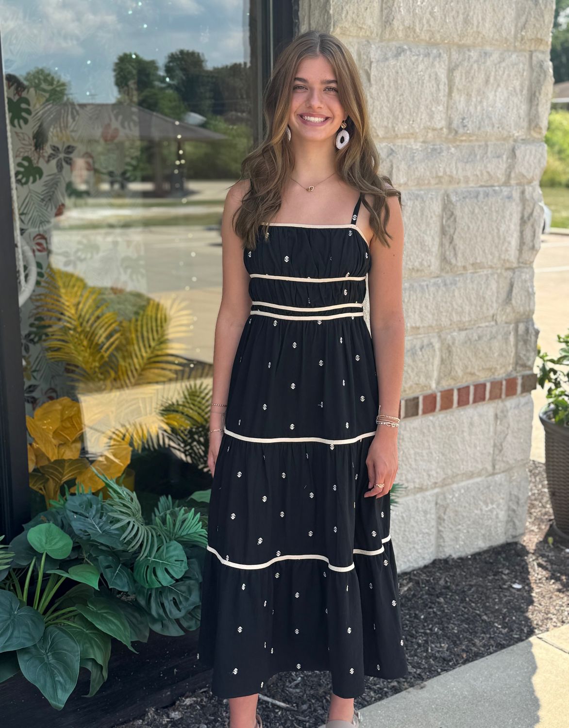 Black Embroidered Contrast Binding Dress