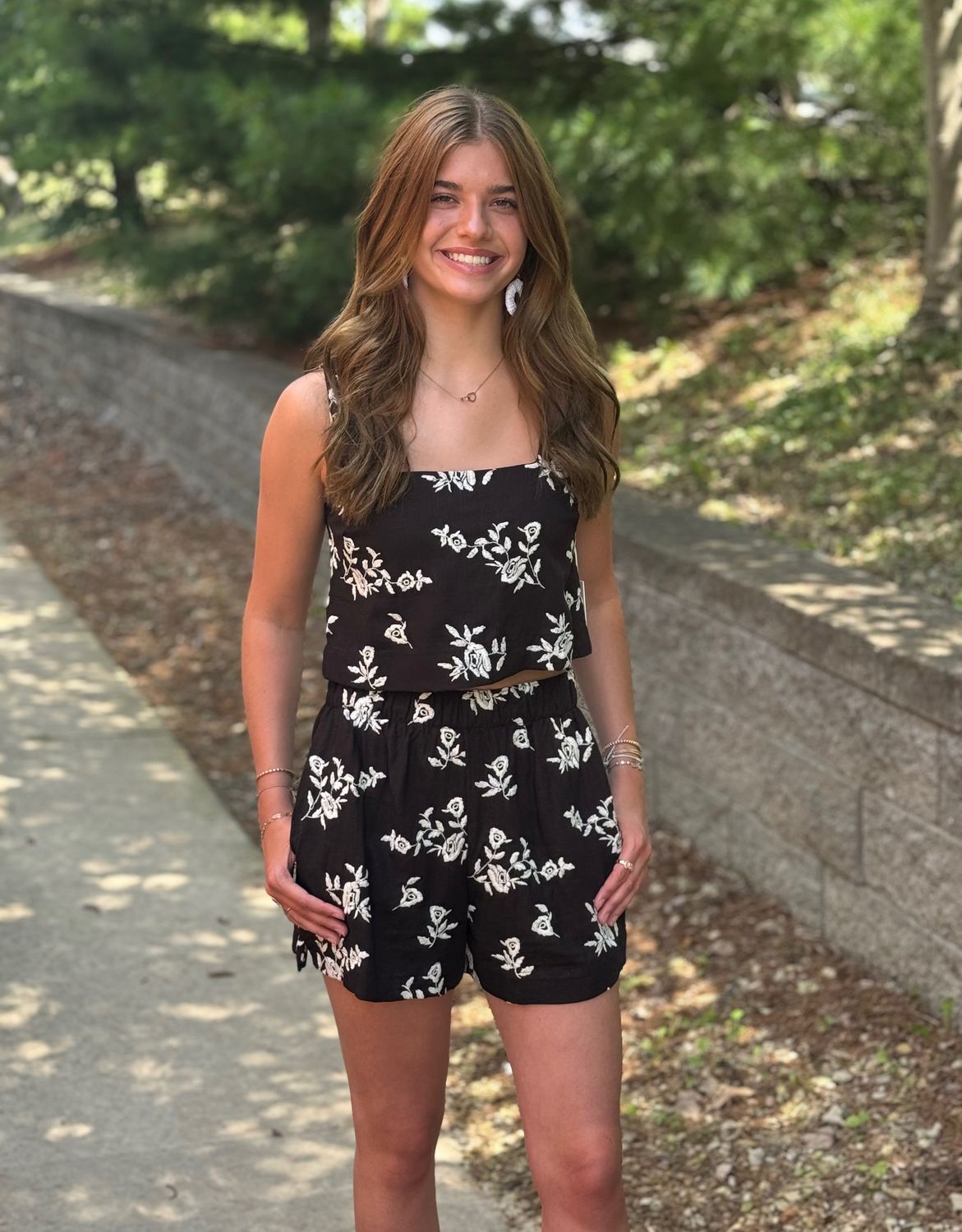 Black Floral Pull on Shorts
