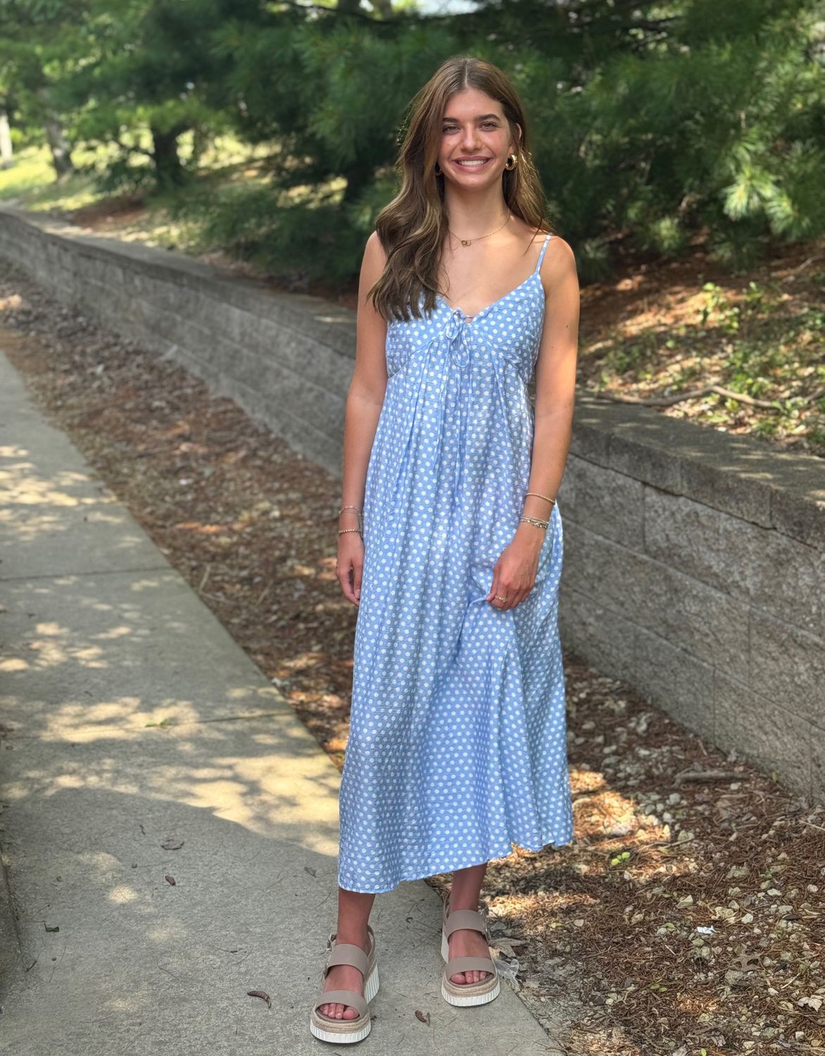 Light Blue Polka Dot Tie Back Midi