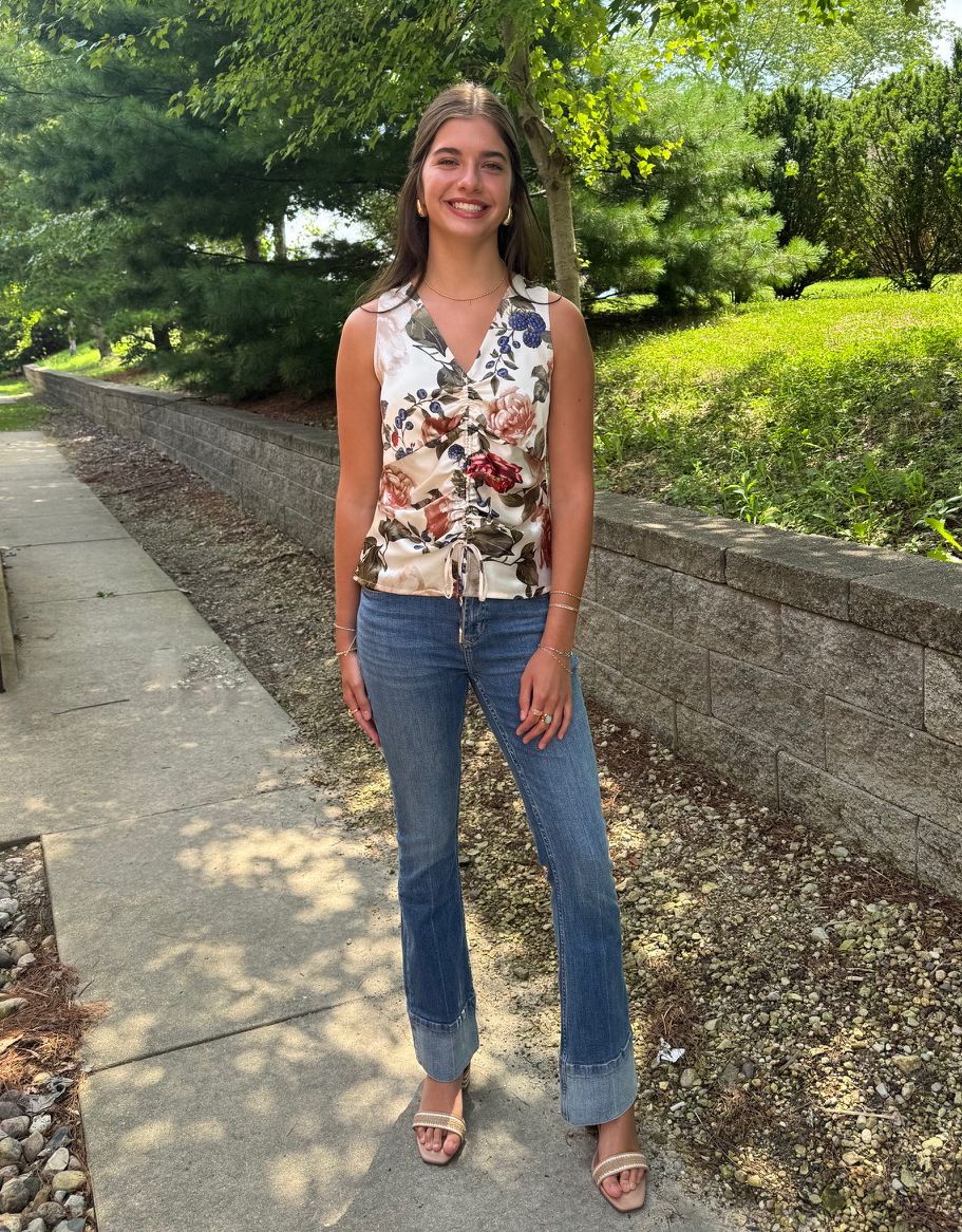 Satin Floral Print Top