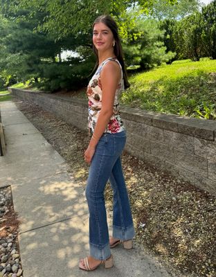 Satin Floral Print Top