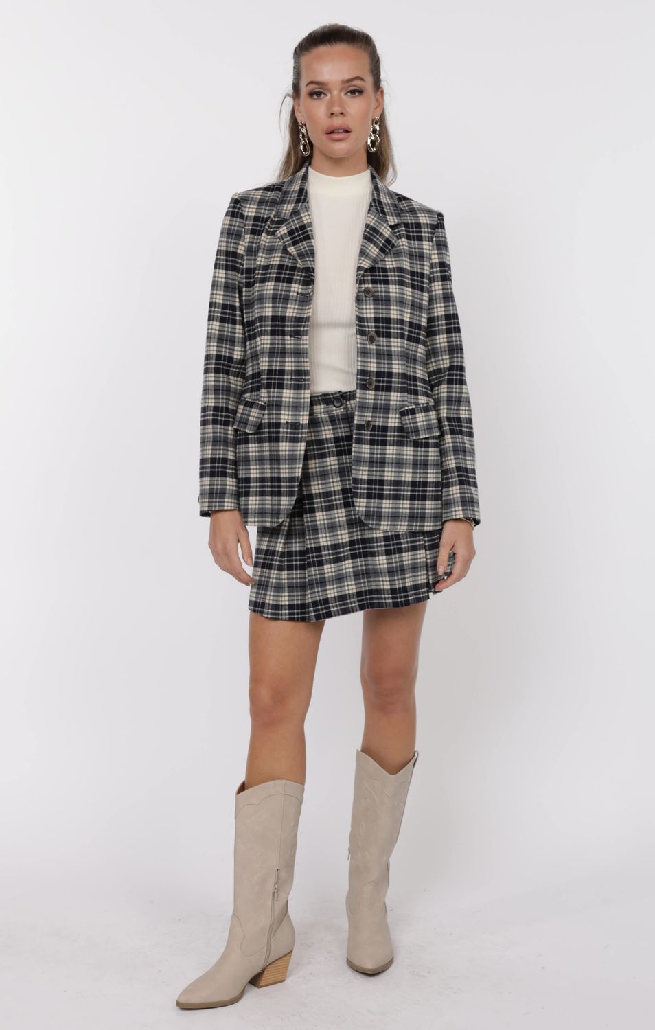 Navy Wilson Plaid Fitted Blazer