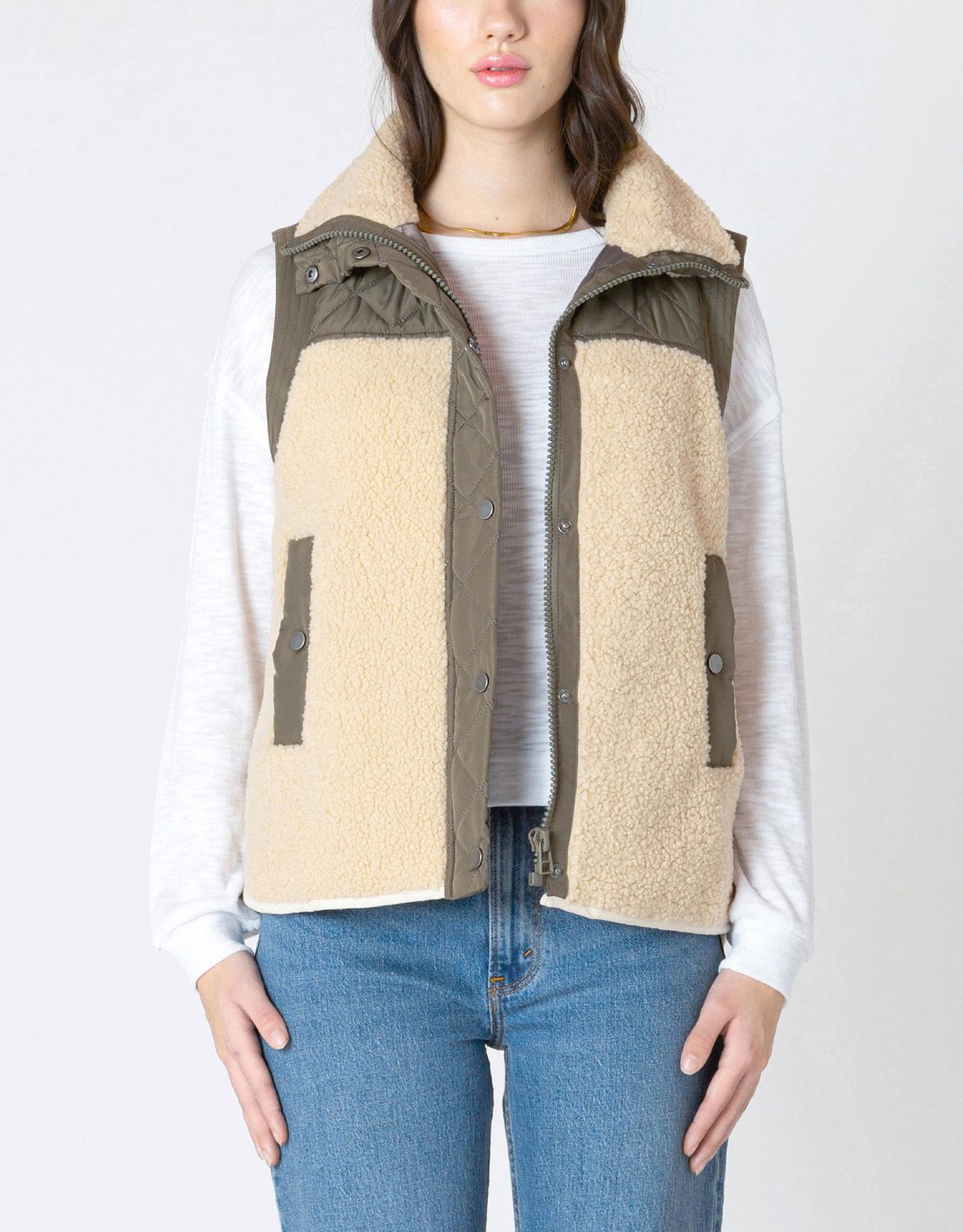 Olive Mixed Fabric Vest