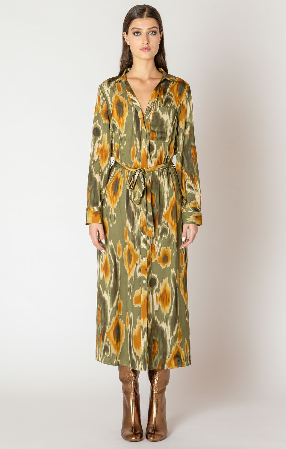 Abstract Floral Midi Shirt Dress