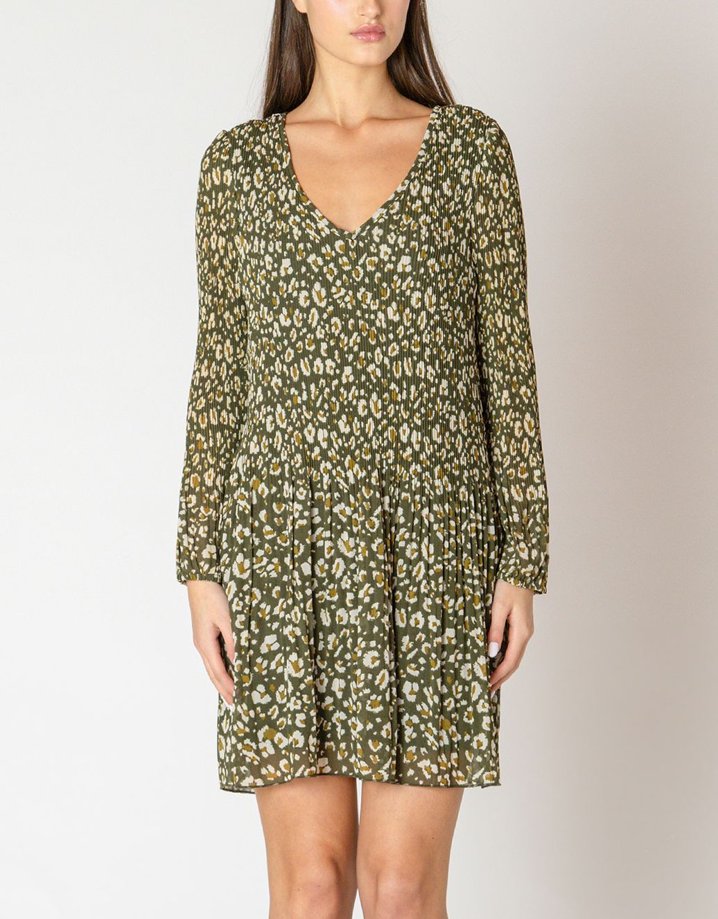 Green Animal Print Pleated A Line Dress