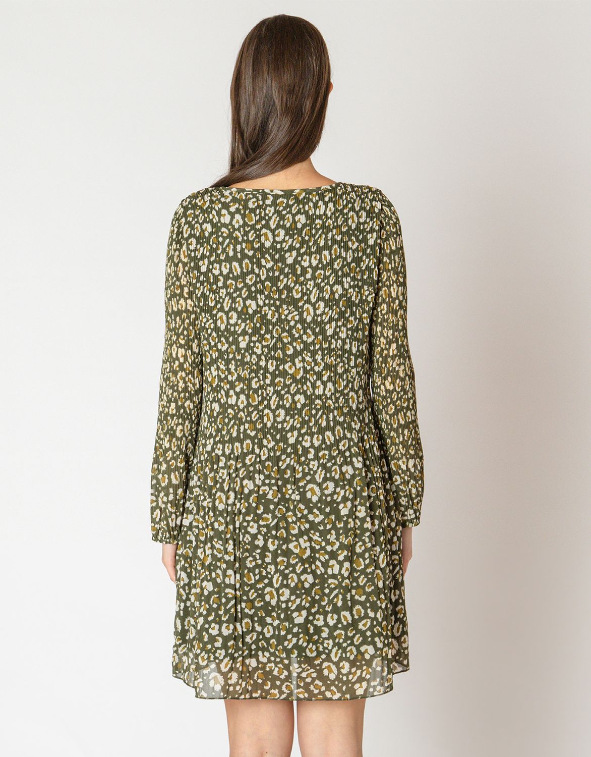 Green Animal Print Pleated A Line Dress