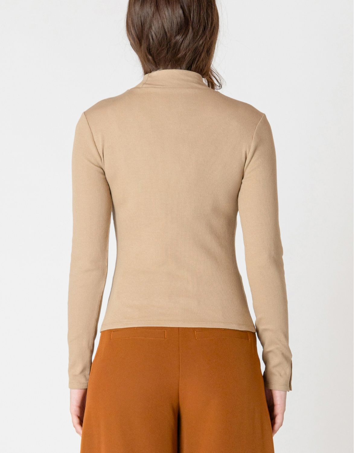 Warm Beige Ribbed Mockneck Top