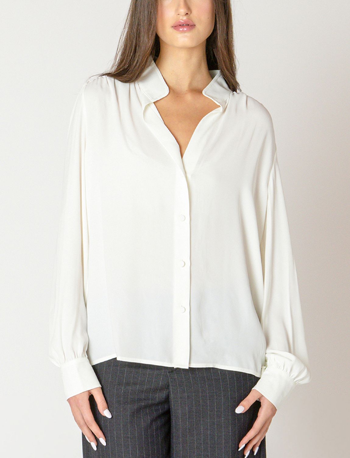 Off White Relaxed Button Front Blouse