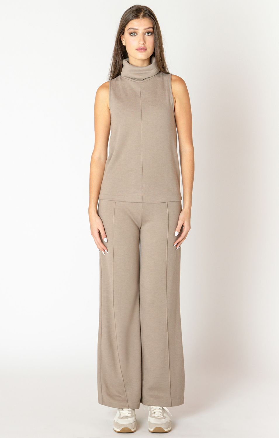 Almond Wide Leg Seam Detail Pants