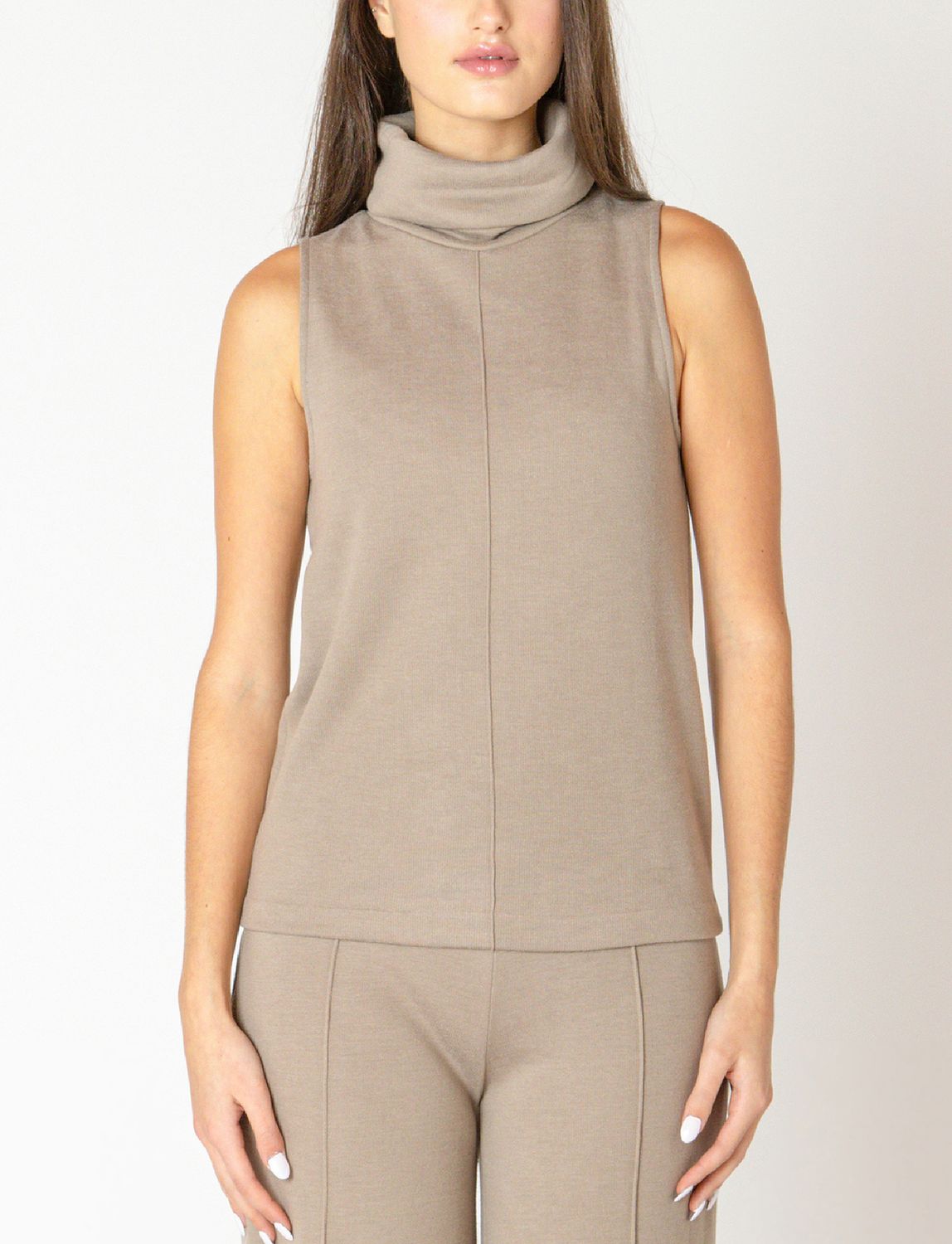 Almond Rolled Neck Seamed Top