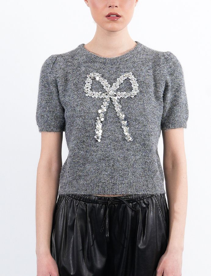 Ash Grey Sparkle Bow Sweater