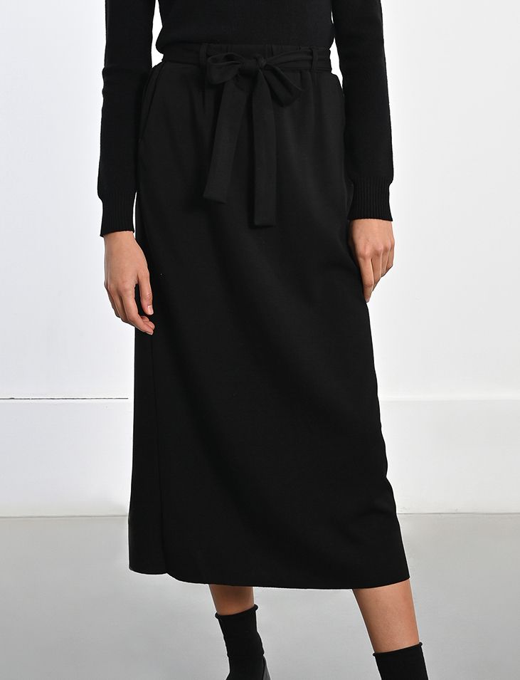 Black Knitted Tie Waist Skirt