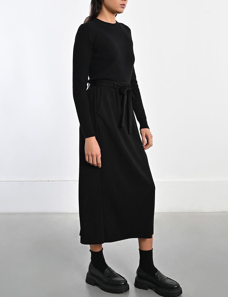 Black Knitted Tie Waist Skirt